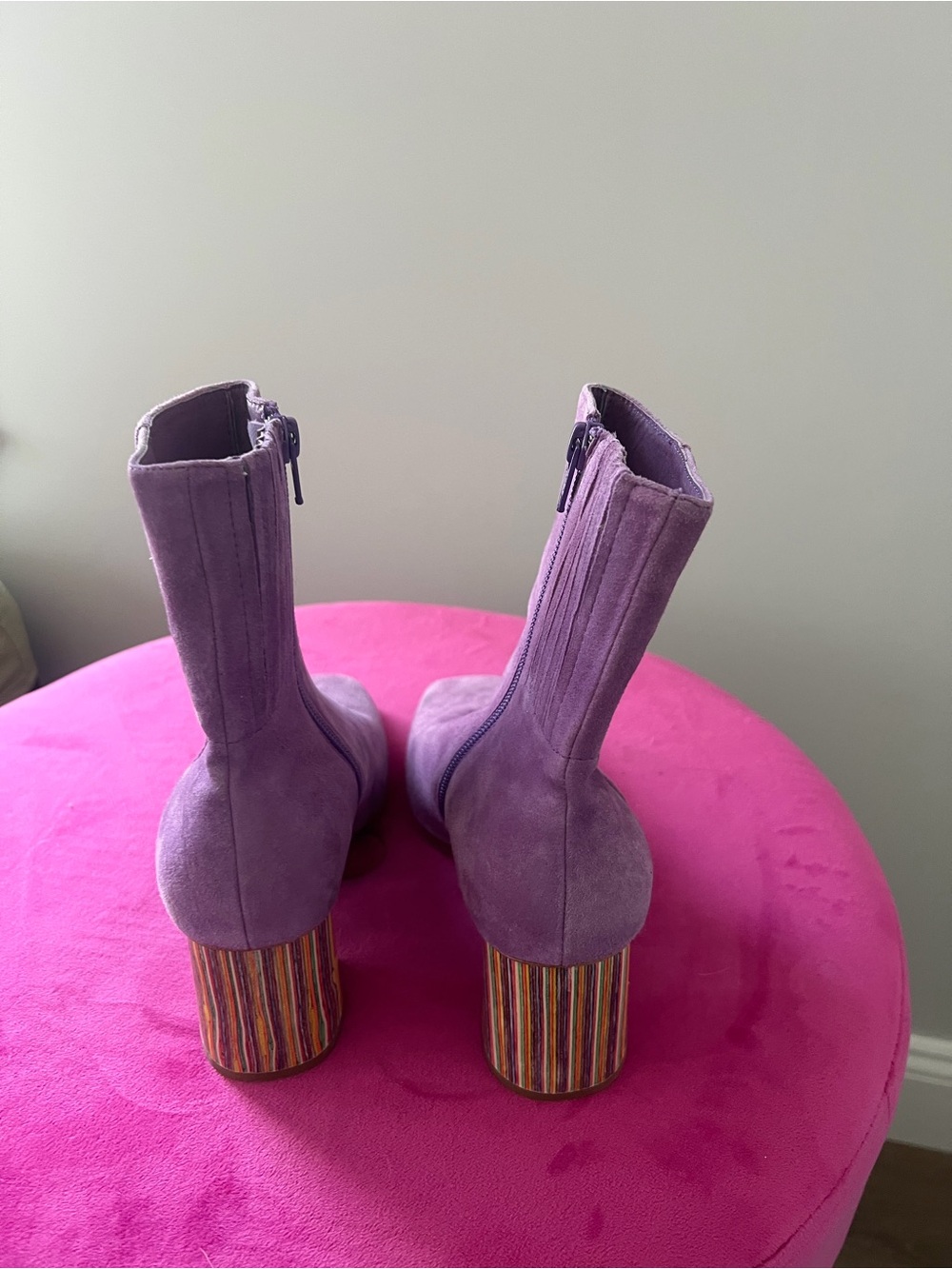 Charlotte Stone Lavender Suede Ankle Boots with Side Zip - Picture 4 of 4